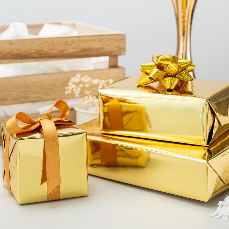 Merture Gold Wrapping Paper Roll - 17 In X 32.8 Ft(46.5 sq.ft.) Metallic Gold Solid Color Gift Wrap with Grid Cutting Lines for Christmas, Wedding, Birthday, Valentines Day, Mothers Day, Baby Shower - Image 5